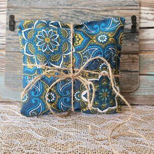 Handsewn Blue & Gold Floral Herbal Pillow - Choice of Blend
